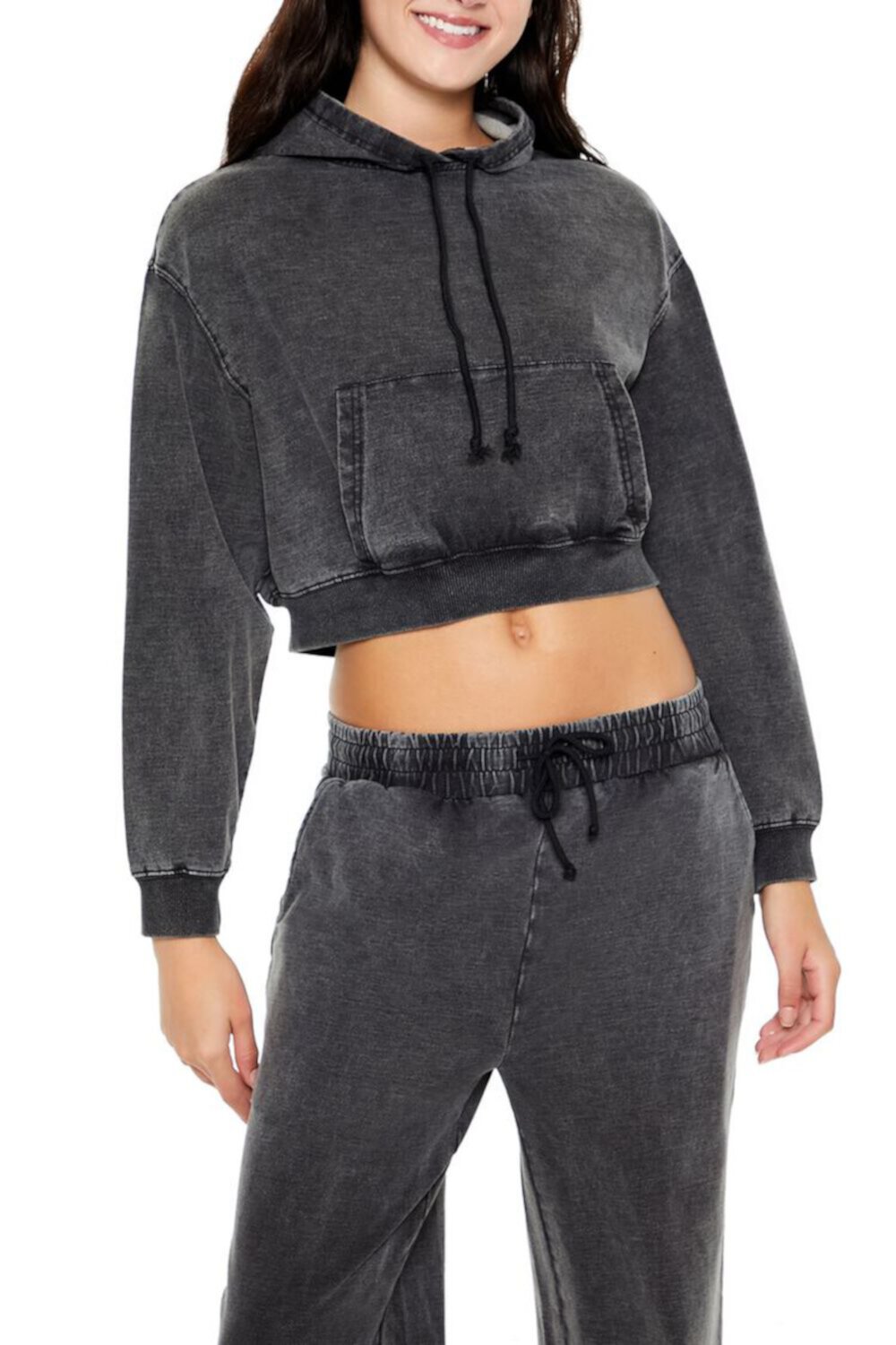 Cropped Mineral Wash Hoodie FOREVER21