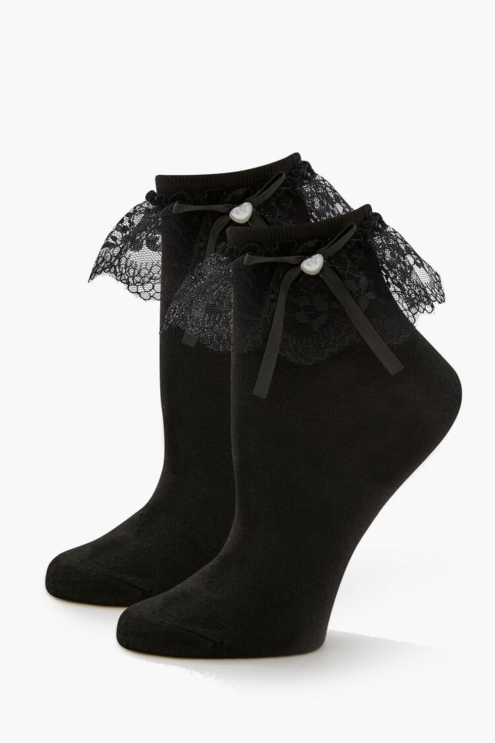 Lace Heart Bow Crew Socks FOREVER21