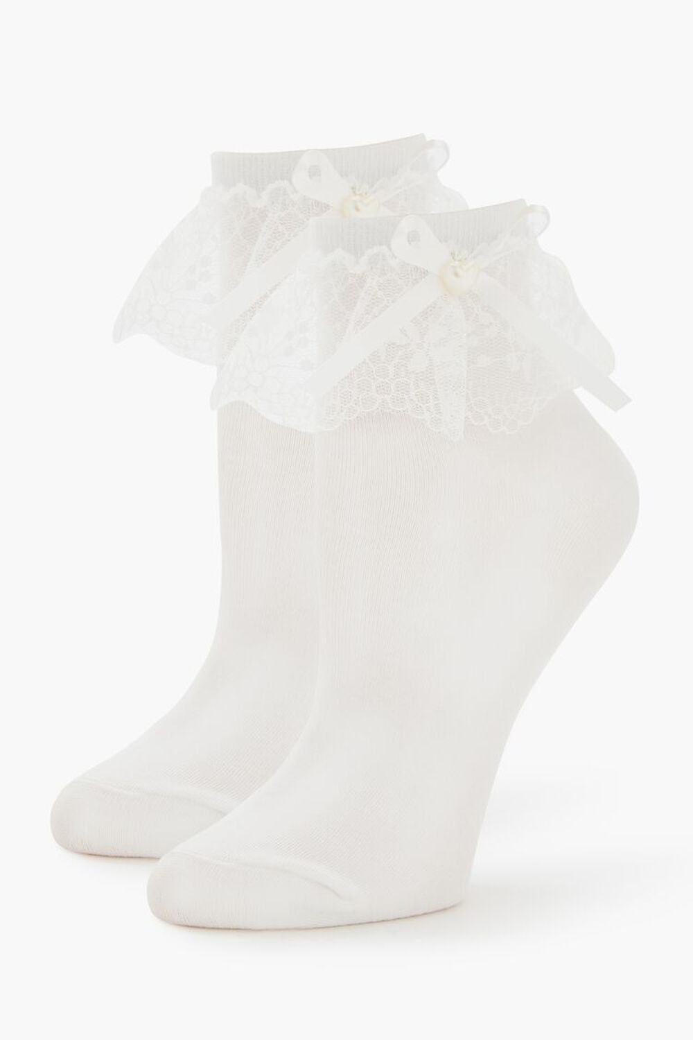 Lace Heart Bow Crew Socks FOREVER21