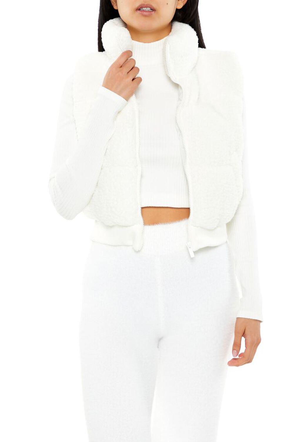 Женский Вязаный жилет FOREVER21 Faux Shearling Zip-Up FOREVER21