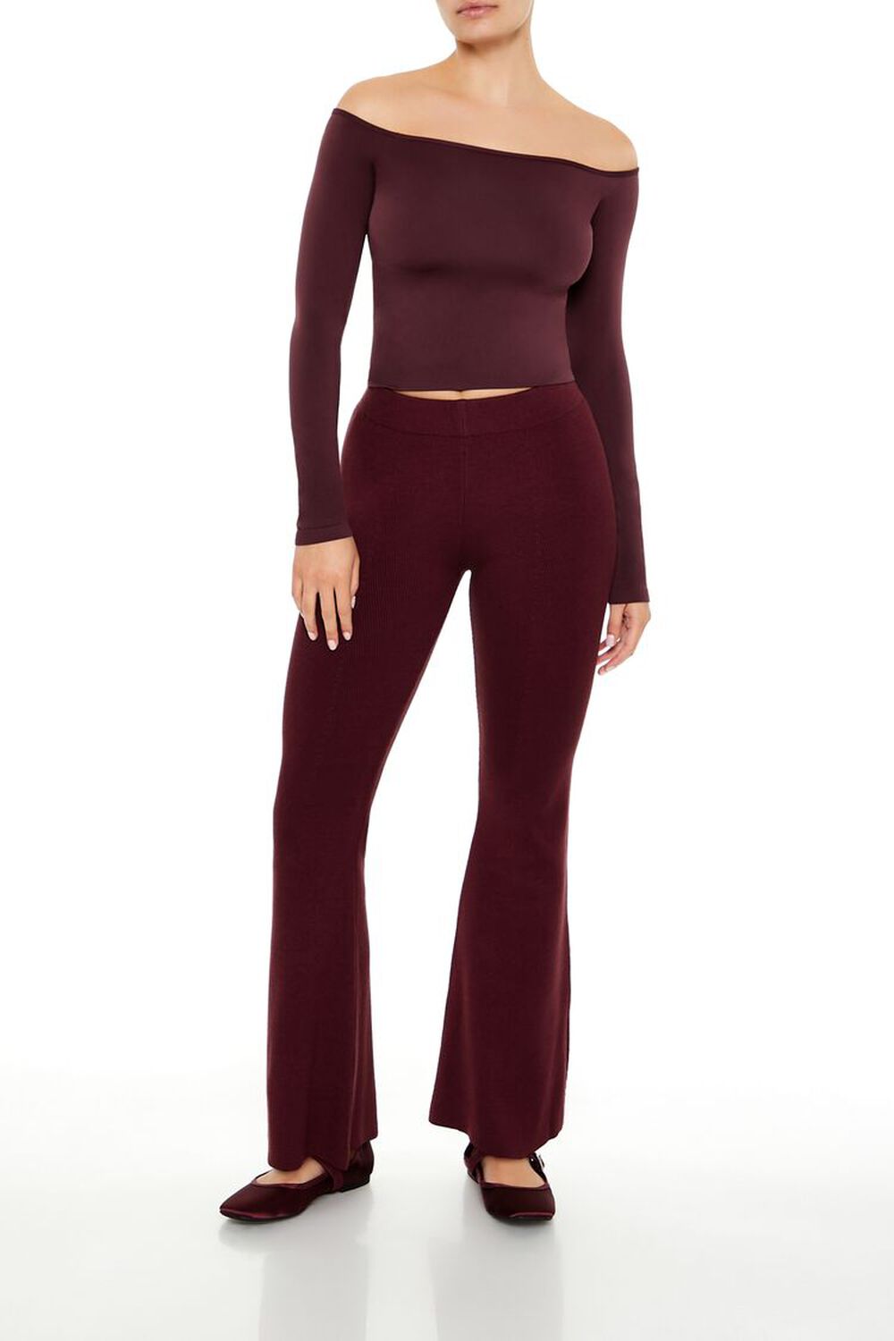 Sweater-Knit Mid-Rise Flare Pants FOREVER21