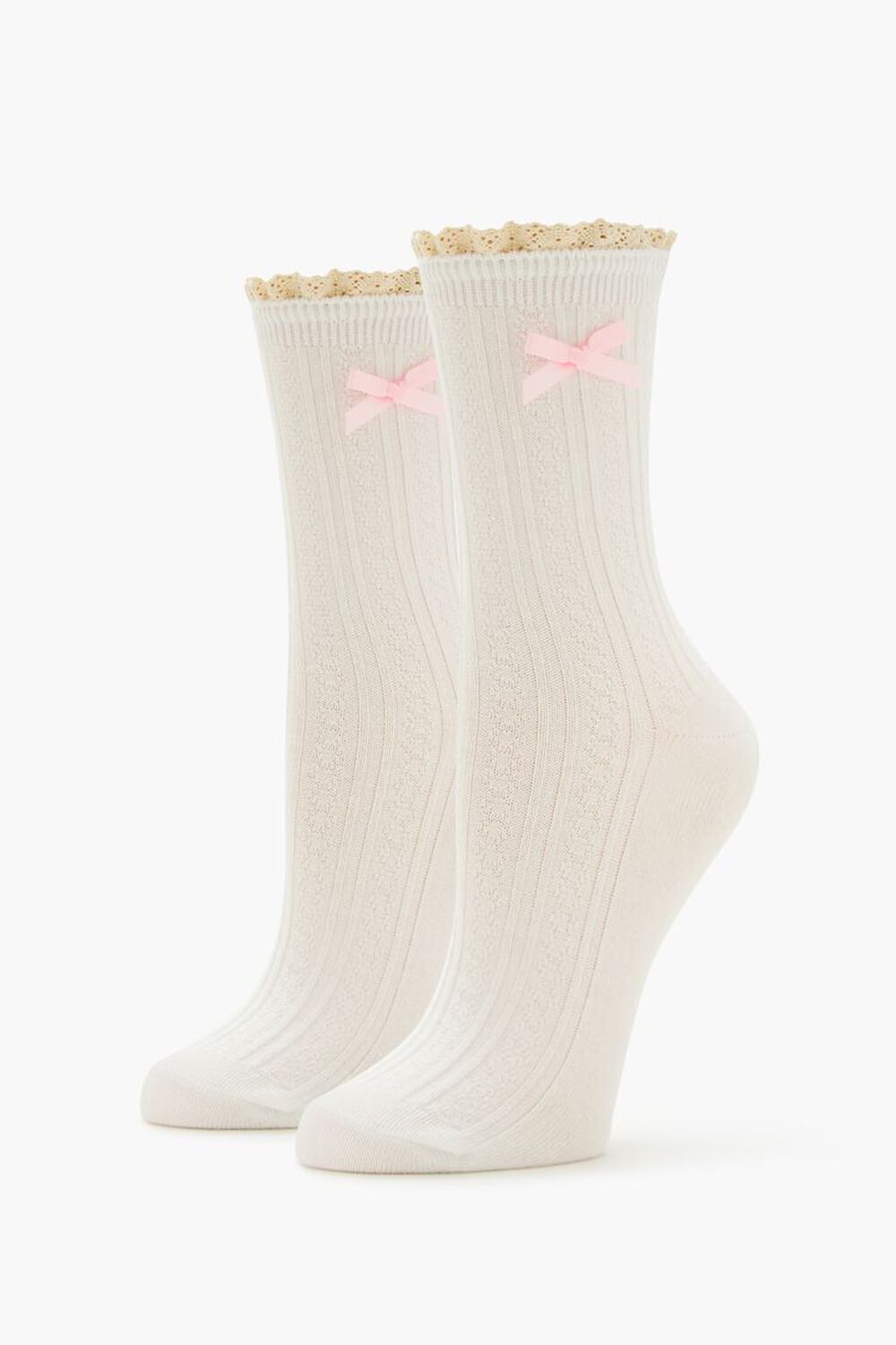 Pointelle Knit Bow Crew Socks FOREVER21