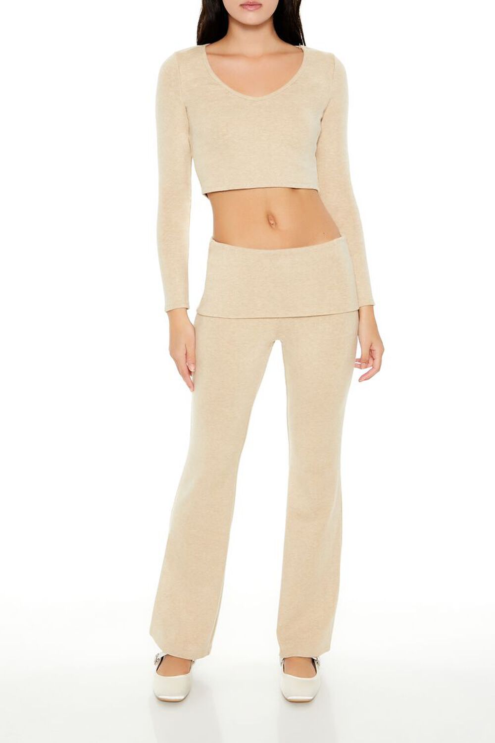 Mid-Rise Foldover Flare Pants FOREVER21