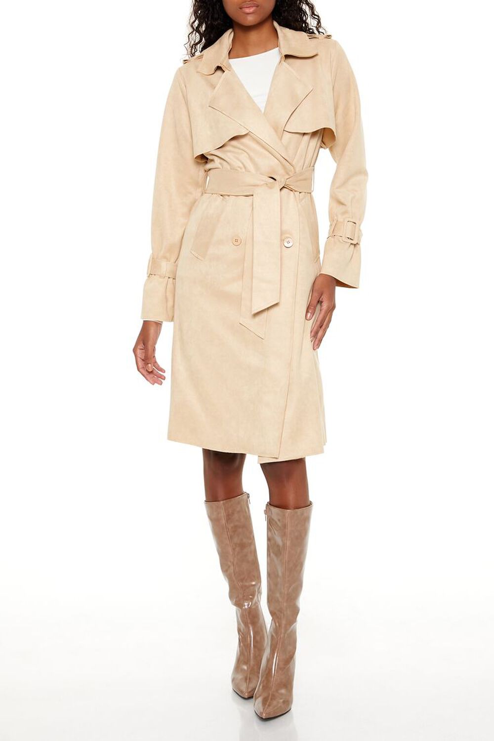 Faux Suede Trench Coat FOREVER21