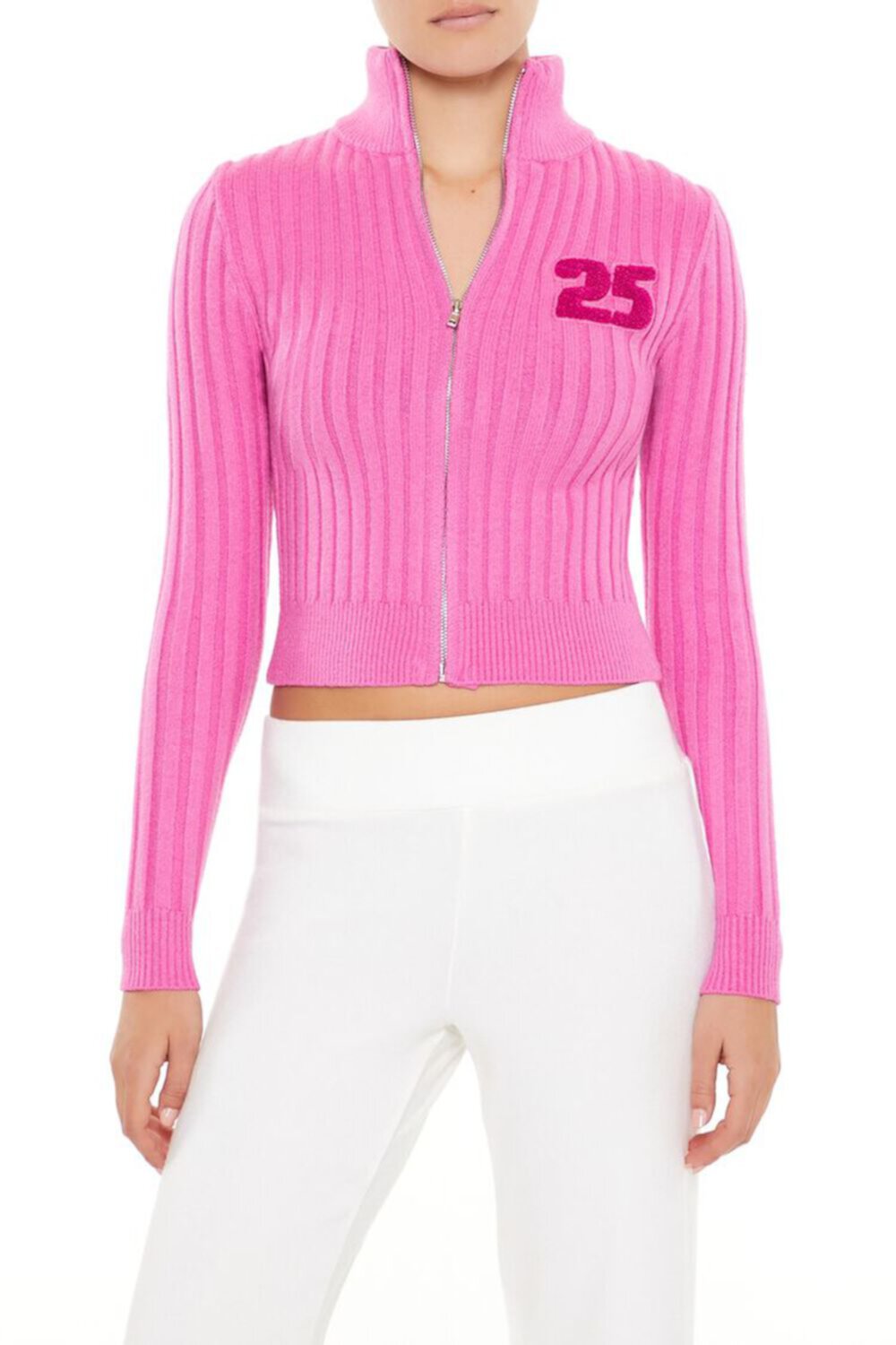 Женский Пуловер FOREVER21 25 Patch Ribbed Zip-Up Sweater FOREVER21