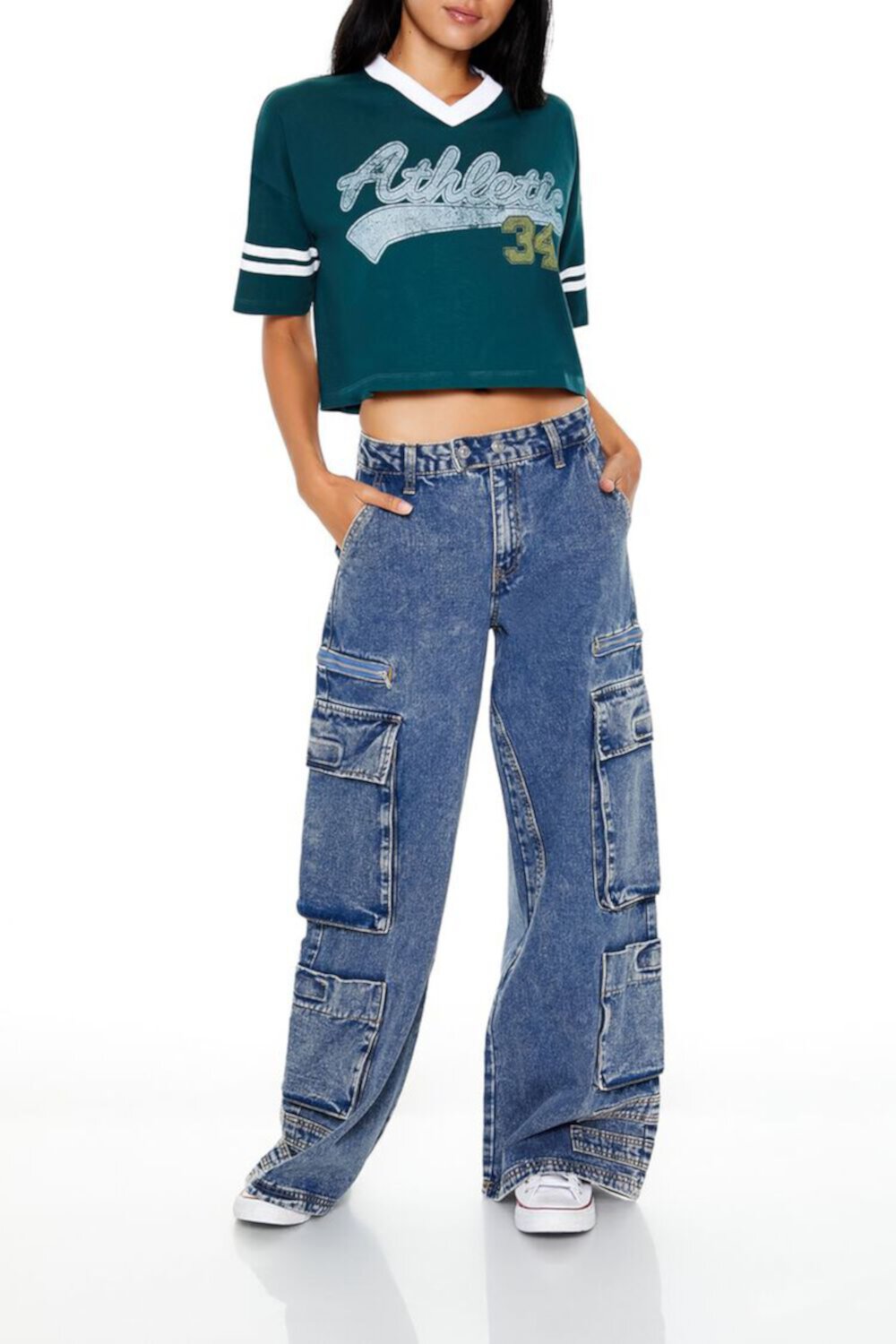 Mid-Rise Baggy Cargo Jeans FOREVER21