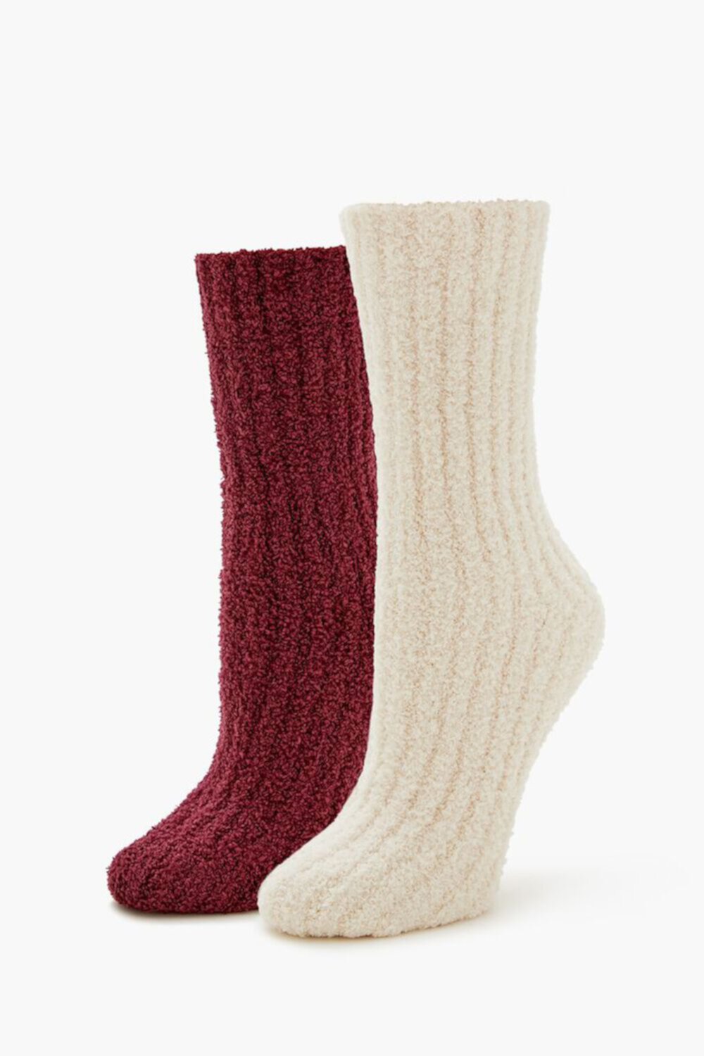 Fuzzy Ribbed Knit Crew Socks - 2 Pack FOREVER21