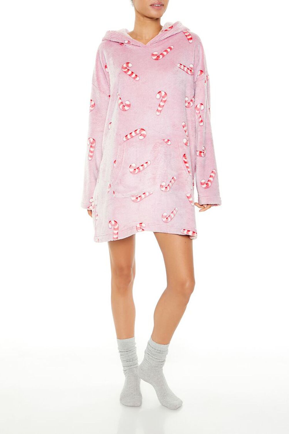 Candy Cane Pajama Hoodie Dress FOREVER21