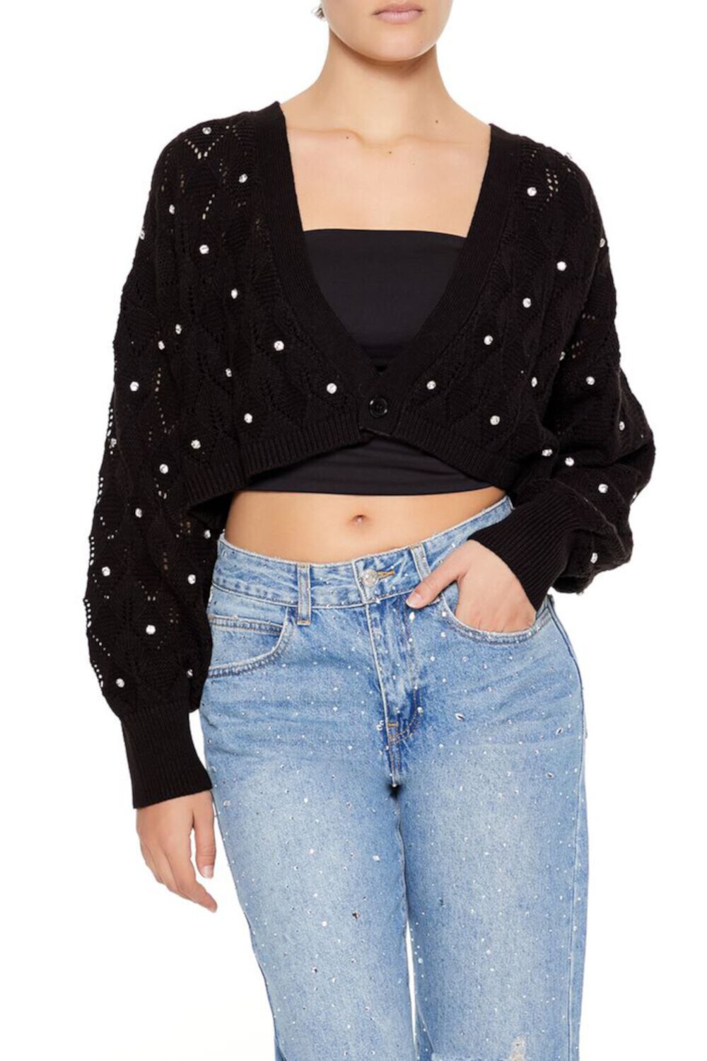 Женские Кардиганы FOREVER21 Faux Gem Cropped FOREVER21