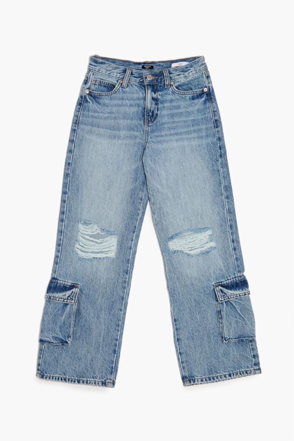 Girls Distressed Cargo Jeans (Kids) FOREVER21