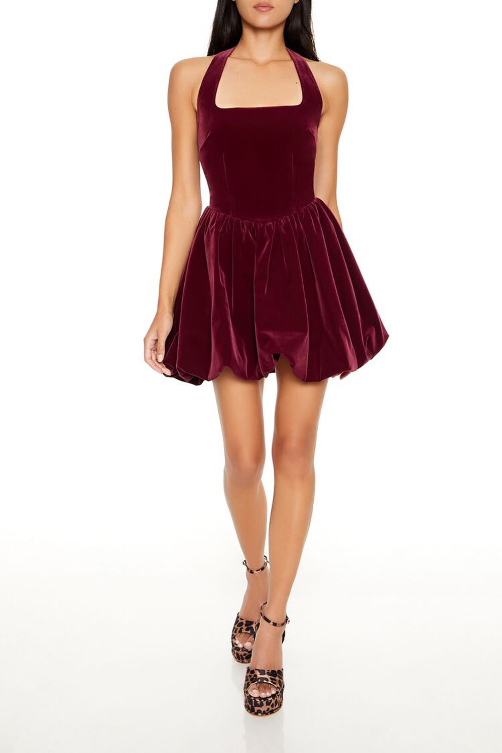 Halter Bubble-Hem Mini Dress FOREVER21