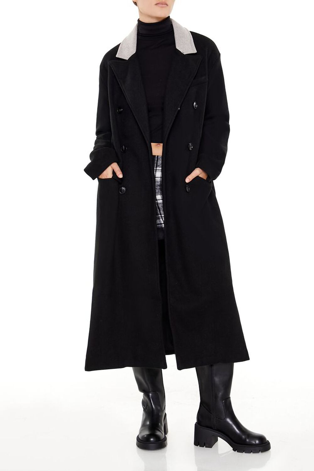 Женский Плащ FOREVER21 Two-Tone Double-Breasted Trench Coat FOREVER21