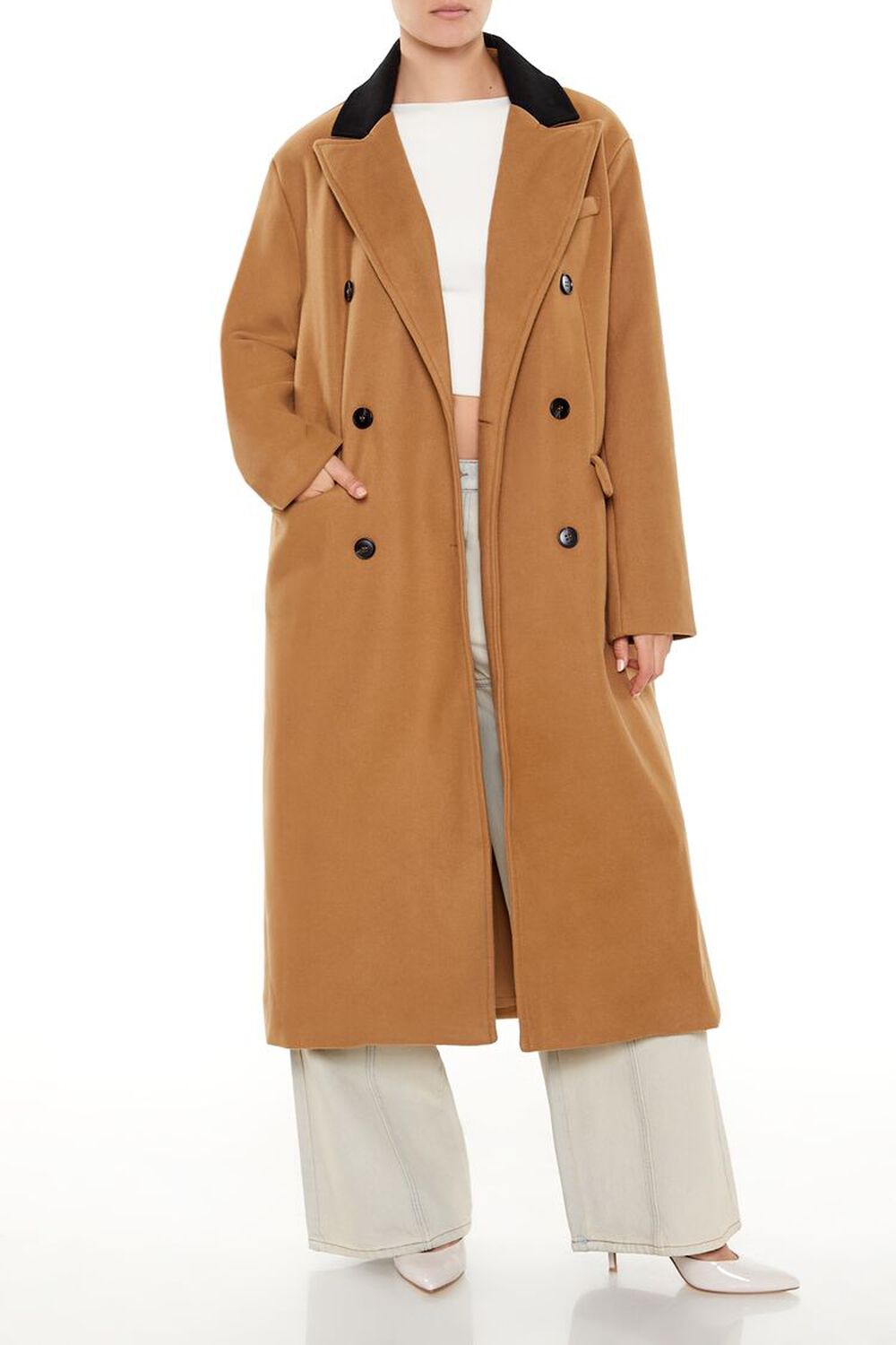 Женский Плащ FOREVER21 Two-Tone Double-Breasted Trench Coat FOREVER21