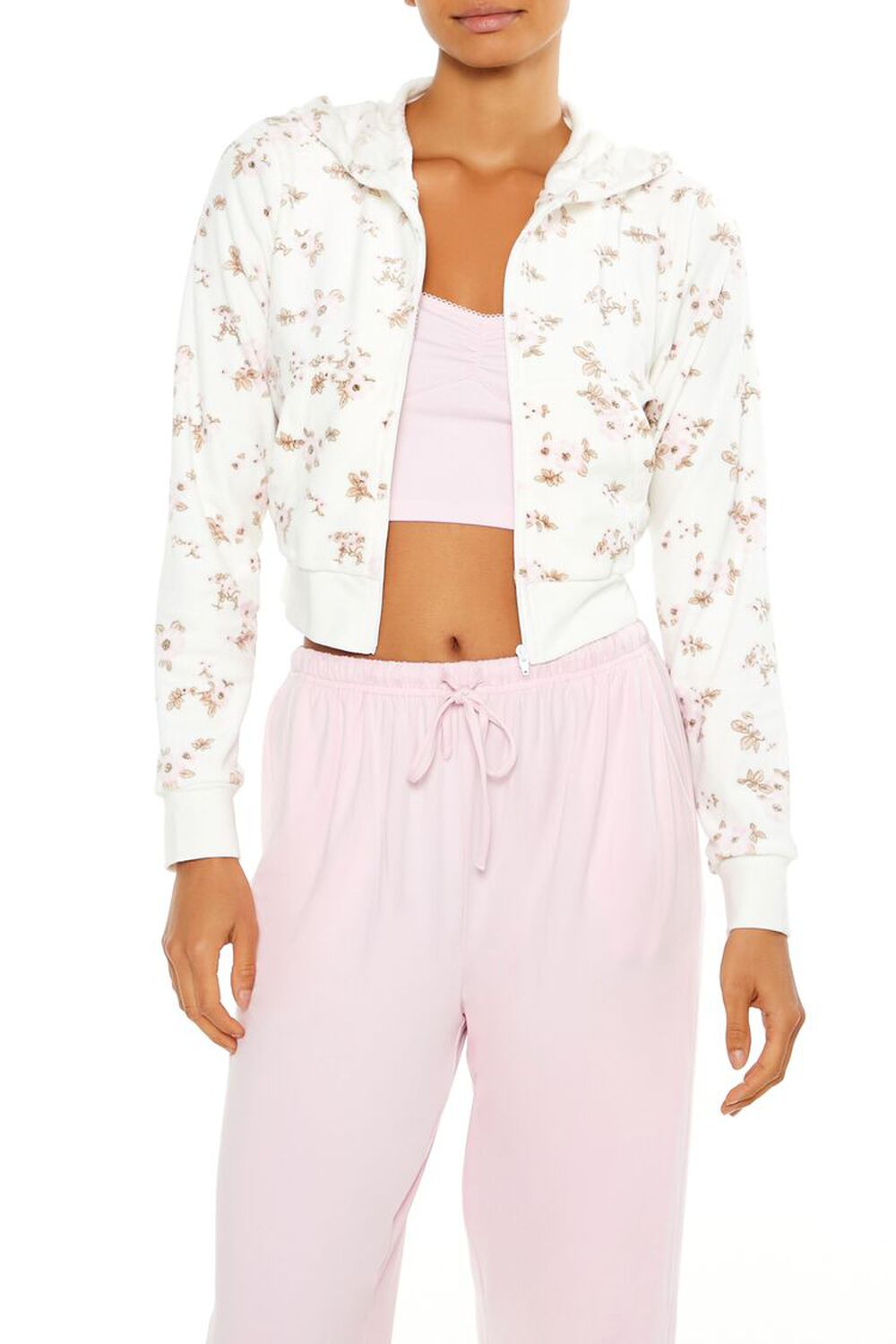 Ditsy Floral Pajama Zip-Up Hoodie FOREVER21