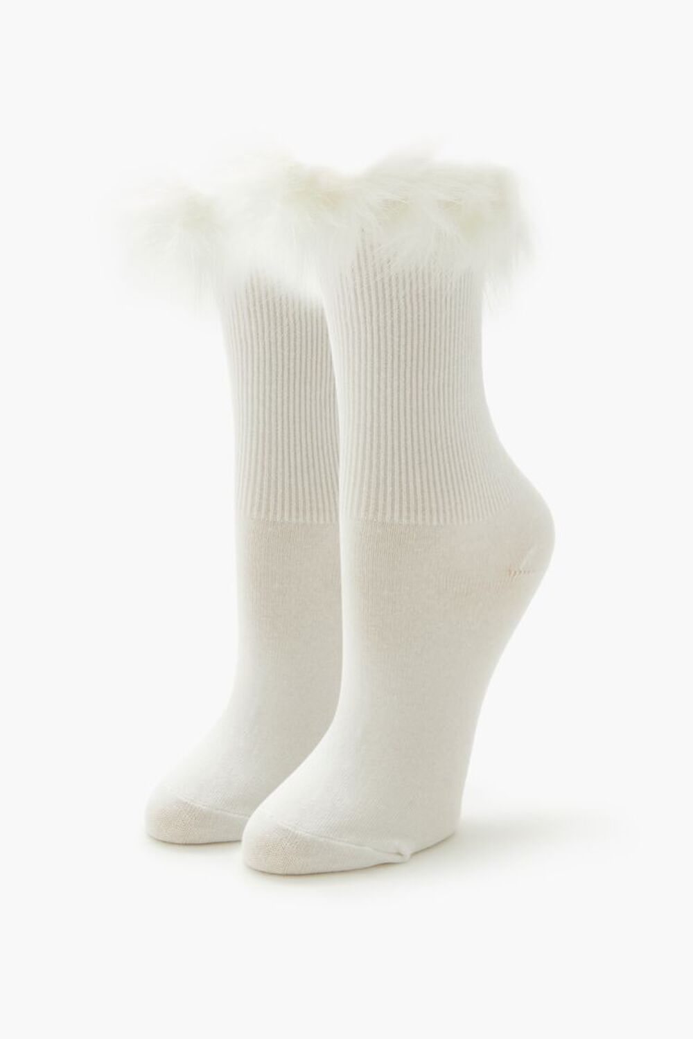 Женские Носки FOREVER21 Faux Fur-Trim Crew Socks FOREVER21