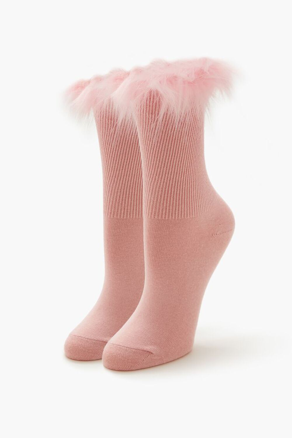 Faux Fur-Trim Crew Socks FOREVER21