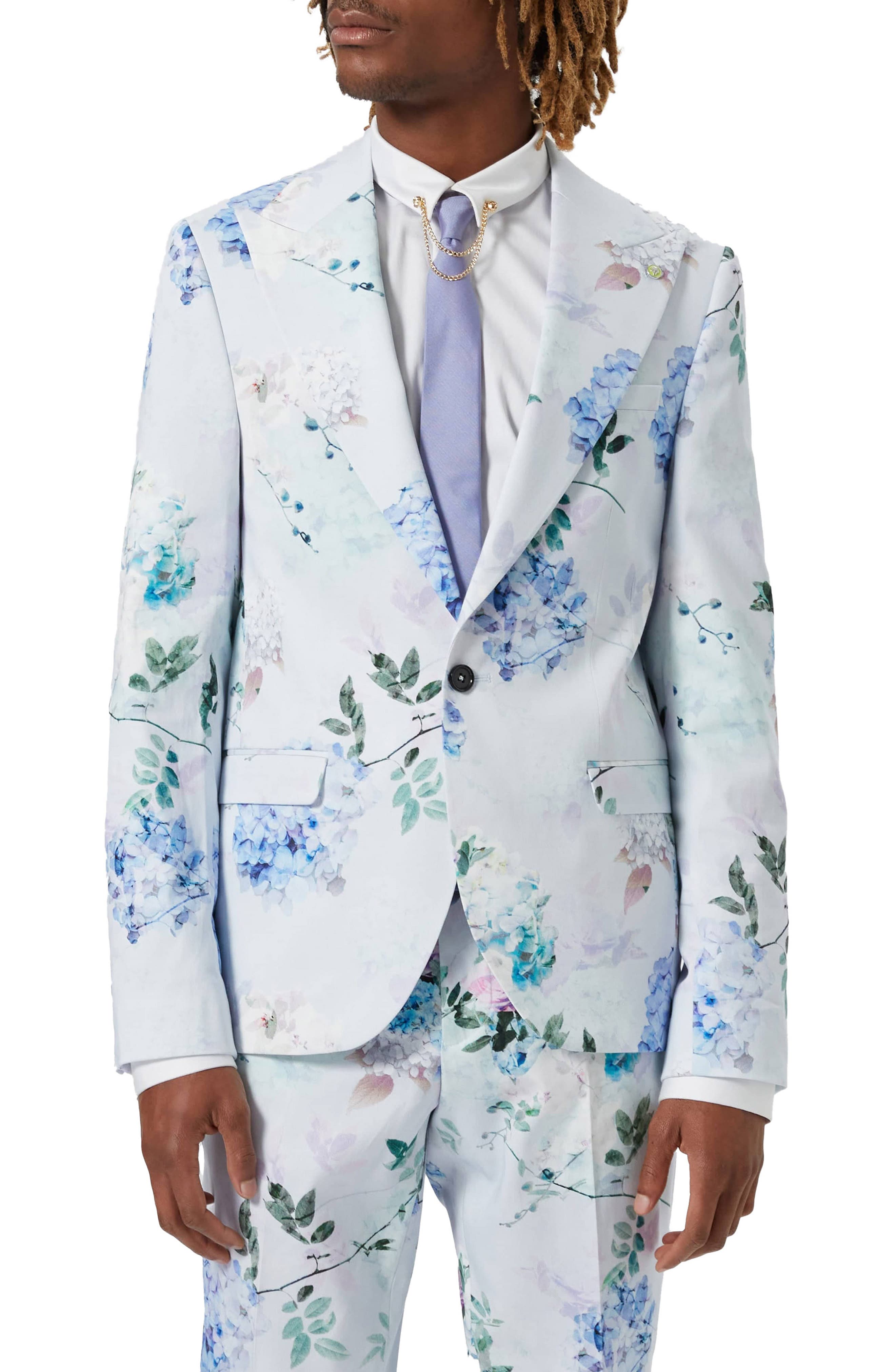 Pickhurst Skinny Fit Blue Floral Stretch Cotton Sport Coat Twisted Tailor