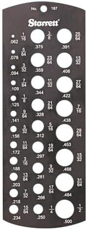 Шаблон измерения сверл для быстрого определения размера 1/16-1/2 дюйма, закаленный, стальной корпус Starrett