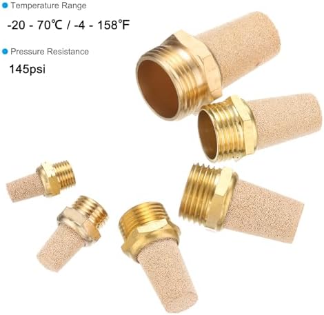 PATIKIL Brass Pneumatic Exhaust Muffler NPT 3/8, 3 Pack Sintered Bronze Air Compressor Muffler Fitting Flat Air Solenoid Valve Muffler for Automation Pneumatic Equipment, Golden Patikil