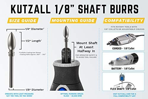 Kutzall Extreme Flame Rotary Burr, 1⁄8" Shaft, Very Coarse- Woodworking Attachment for Dremel, Foredom, DeWalt, Milwaukee. Abrasive Tungsten Carbide, 1⁄4" (6.3mm) Dia. X 1⁄2" (12.7mm) Length FLX-14-EC Kutzall