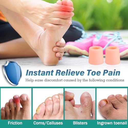 Pinky Toe Protectors, Toe Cushion Sleeves, Corn Pads for Little Toe | Toe Cover Caps with Aloe Vera Essential Oils Against Shoe Pressure and Friction - Blue, 20 Count Gostphant