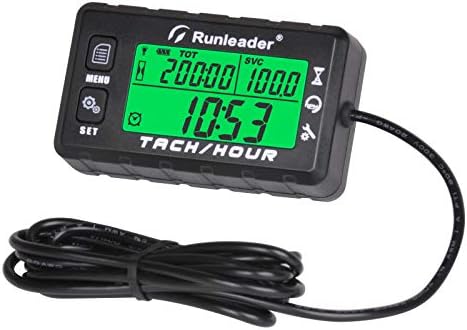 Runleader Hour Meter Tachometer, Maintenance Reminder, Alert RPM Reminder, Initial Hours Settable, Battery Replaceable, Use for Lawn Mower Generator Marine ATV and Gas Powered Equipment Runleader