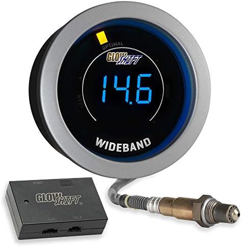 GlowShift Tinted Series Wideband Air/Fuel Ratio AFR Gauge Kit - Includes Oxygen Sensor & Weld-in Bung - Blue Digital LED Display - Smoked Lens - 2-1/16" 52mm GlowShift