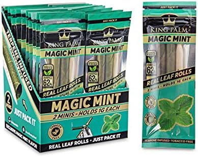 King Palm Flavors Mini Size Cones - 20 Pack, Display - Terpene Infused - Squeeze & Pop Pre Rolls - Organic Flavored Pre Rolled Cones - King Palm Flavors Cones (Magic Mint) King Palm