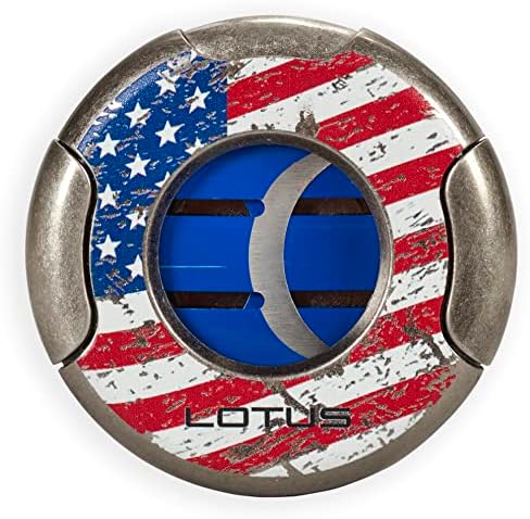 Lotus Meteor Cigar Cutter with Double Guillotine Blades, All Metal Housing, Single or Double Action, Spring Loaded Locking Mechanism, Compact Slim Design (American Flag) Lotus