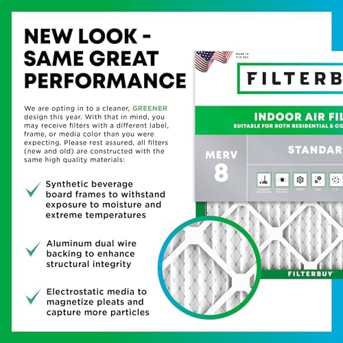 Filterbuy 25x25x2 Air Filter MERV 8 Dust Defense (3-Pack), Pleated HVAC AC Furnace Air Filters Replacement (Actual Size: 24.50 x 24.50 x 1.75 Inches) Filterbuy