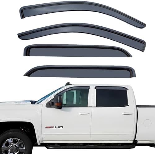 Tape On Window Visor Compatible with 2014-2018 Chevrolet (Chevy) Silverado GMC Sierra 1500/2500HD/3500HD Crew Cab, Side Vent Window Deflector Rain Guard Shade, Truck Accessories-4pcs Likdikdik