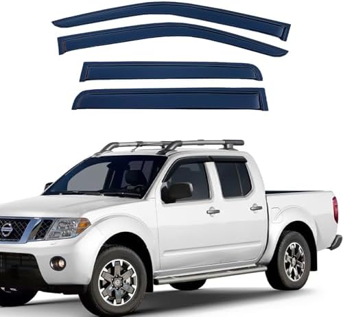 Tape On Window Visors Compatible with Nissan Frontier Crew Cab 2005-2021, Side Vent Window Deflector Rain Guard Shade,Car Rain Window Guard,Truck Accessories-4pcs Likdikdik