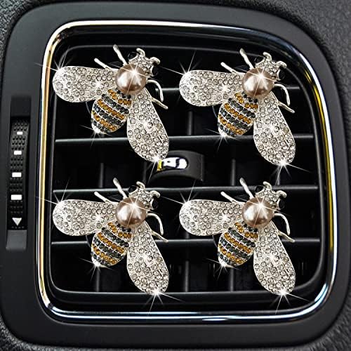 Bling Bee Air Vent Clips, 4 Pcs Crystal Bee Car Air Fresheners Vent Clips Car Diffuser Vent Clip Rhinestone Diamond Bee Car Decoration Car Interior Decor Bling Car Accessories for Women (4 Pcs Bee) Xinjincang