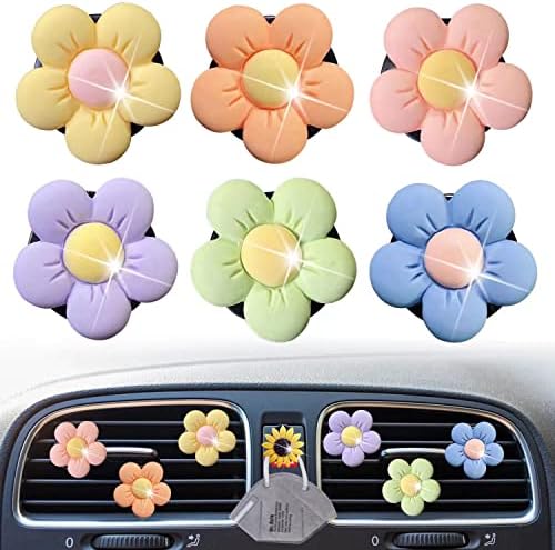 Cute Daisy Air Vent Clips, 6 Pcs Flower Car Air Fresheners Vent Clips Car Diffuser Vent Clip Charm Car Decoration for Women Cute Car Interior Decor Flower Car Accessories + Sunflower Mask Hook Xinjincang