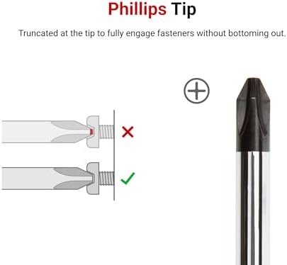 Отвертка Phillips с насечкой #2, с высокопрочным черным оксидным покрытием, короткой ручкой Tekton