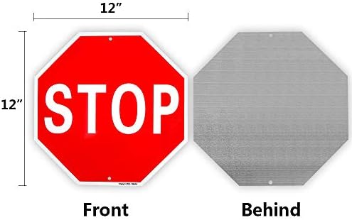 Enjoyist Stop Sign Street Slow Warning Reflective Signs 12"x 12" 40 Mil Rust Free Aluminum Sign, UV Protected and Weatherproof Enjoyist