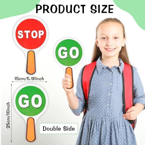 Thinp 2 Pack Stop Sign for Kids,Stop and Go Sign Handheld Stop Sign Double Sided Stop & Go Sign Kids Stop Sign Pvc Waterproof Crossing Guard Road Signs for Kids Teaching Traffic Safety,10 X 2 Inches Thinp