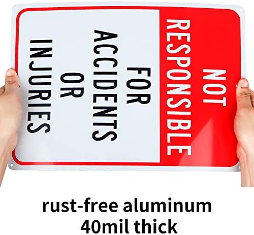 2-Pack Not Responsible for Accidents or Injuries Sign，Enter at Your Own Risk Sign - 12"x 8" - .040 Aluminum Reflective Sign Rust Free Aluminum-UV Protected and Weatherproof Enjoyist