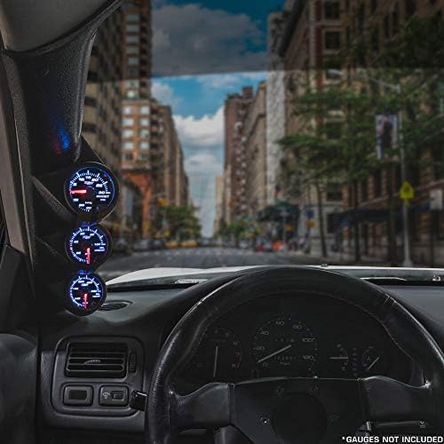 GlowShift Black Triple Pillar Gauge Pod Compatible with Mitsubishi Eclipse 1990-1994 - ABS Plastic - Mounts (3) 2-1/16" (52mm) Gauges to Vehicle's A-Pillar GlowShift