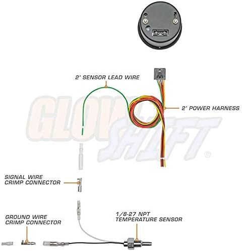 GlowShift Tinted 7 Color 300 F Water Coolant Temperature Gauge Kit - Includes Electronic Sensor - Black Dial - Smoked Lens - for Car & Truck - 2-1/16" 52mm GlowShift