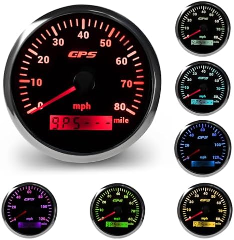 WATERWICH GPS Speedometer Gauge 85mm (3.34 inch) Odometer 0-80MPH for Truck Marine Car Motorcycle 9-32V 7 Colors WATERWICH