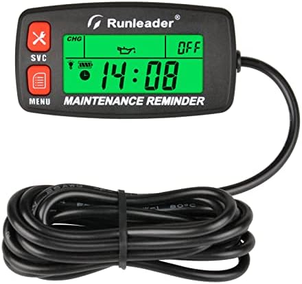 Runleader Digital Maintenance Tach Hour Meter Gauge,RPM Alert,Backlight Display,Battery Replaceable,Used for Small Gas Engine, Works on Garden Tractor Motorcycle Generator Snowmobile Chainsaw Marine. Runleader