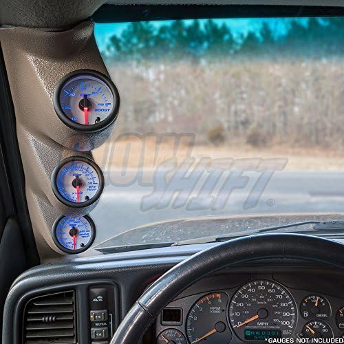 GlowShift Tan Triple Pillar Gauge Pod Compatible with Chevrolet Chevy Silverado 1500 2500HD 3500HD Duramax 2000-2006 - Factory Color Matched - ABS Plastic - Mounts (3) 2-1/16" (52mm) Gauges GlowShift