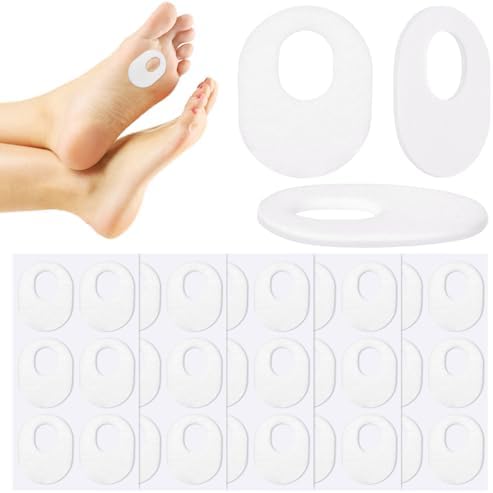 30pcs Felt Callus Pads Oval Shape Corn Cushions Soft Self-Stick Adhesive Pedi Pads Protect Foot Bottom Calluses from Rubbing Friction Reduce Feet Toes Heel Pain for Men Women (White) COMNICO