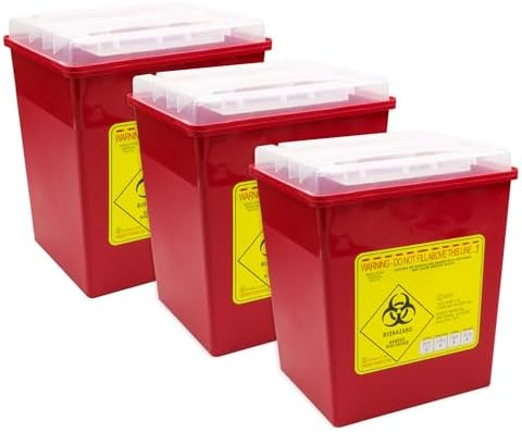 Sharps Container for Home Use & Professional, 2 Gallon (3-Pack) with Locking Lid, Biohazard Needle and Syringe Disposal, Professional Medical Grade Generic