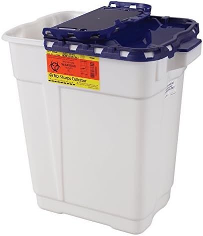 BD Medical Systems 305634 Multi-Use Sharps Collector, Hinged Top, Gasketed, 9 gal Capacity, 18.75" Height x 17.75" Width x 11.75" Depth, Blue/White (Pack of 8) BD