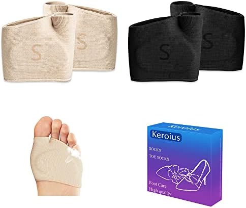 2 Pairs Metatarsal Pads for Women Men Gel (Гель) Sleeves Forefoot Cushion Pads Fabric Metatarsal Sleeve Pads with Gel Pads, Ball of Soft Forefoot Cushions Socks Pain Relief (L(1black+1beige)) Keroius