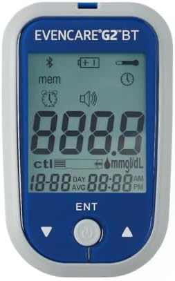 Medline EvenCare G2 Blood Glucose Monitoring Meter with Bluetooth Connectivity Starter Kit with Reusable Lancing Device, 10 Lancets, 10 Test Strips, User's Guide, and Carrying Case Medline