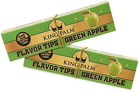 King Palm King Size Papers with Prerolled Filter Tips - 32 Papers and 16 Filters per Booklet, 2 Booklets - (Green Apple) King Palm