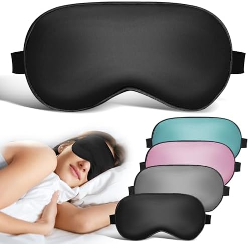 Маска для сна Generic Sleep Mask Silk и чехол для глаз, комплект 4 штуки, черная, розовая, серая, зеленая Generic